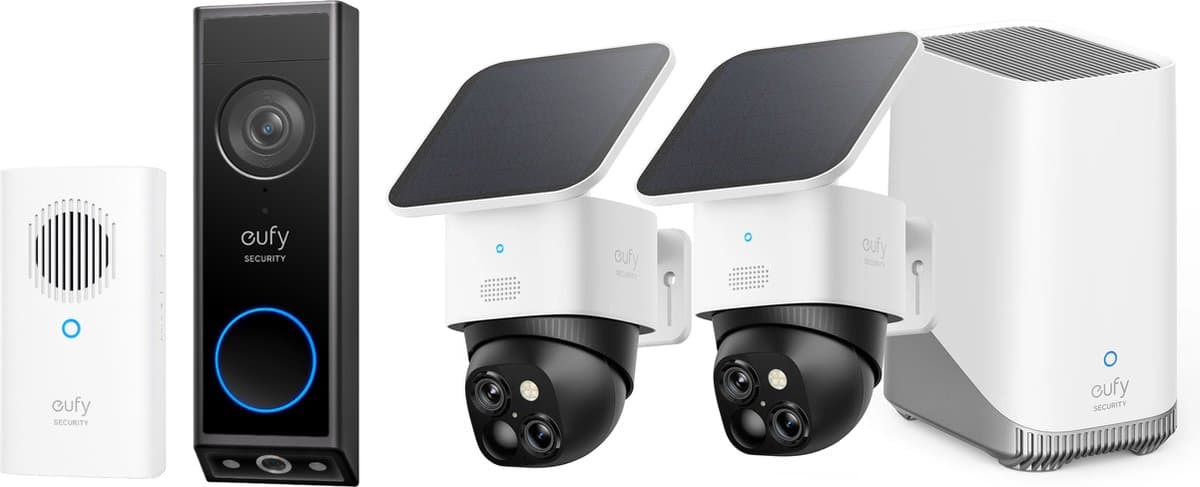 eufy Security S340 SoloCam 2-pack + Homebase 3 + E340 deurbel incl Gong- Bundelvoordeel