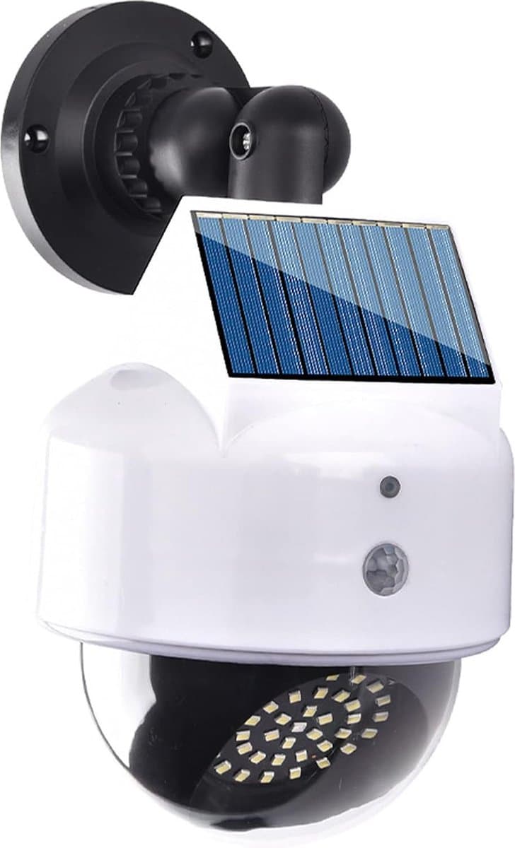 Lexorion Nepoog - Dummy camera - Nep Camera Solar Licht - Met Bewegingssensor - Dummy Beveiligingscamera Buiten - Ingebouwd Zonnepaneel - 3 Verlichtingsmodi - IP66 Waterdicht - Ideaal voor Huisbeveiliging - Tuin - Veranda - Garage - Oprit - Wit
