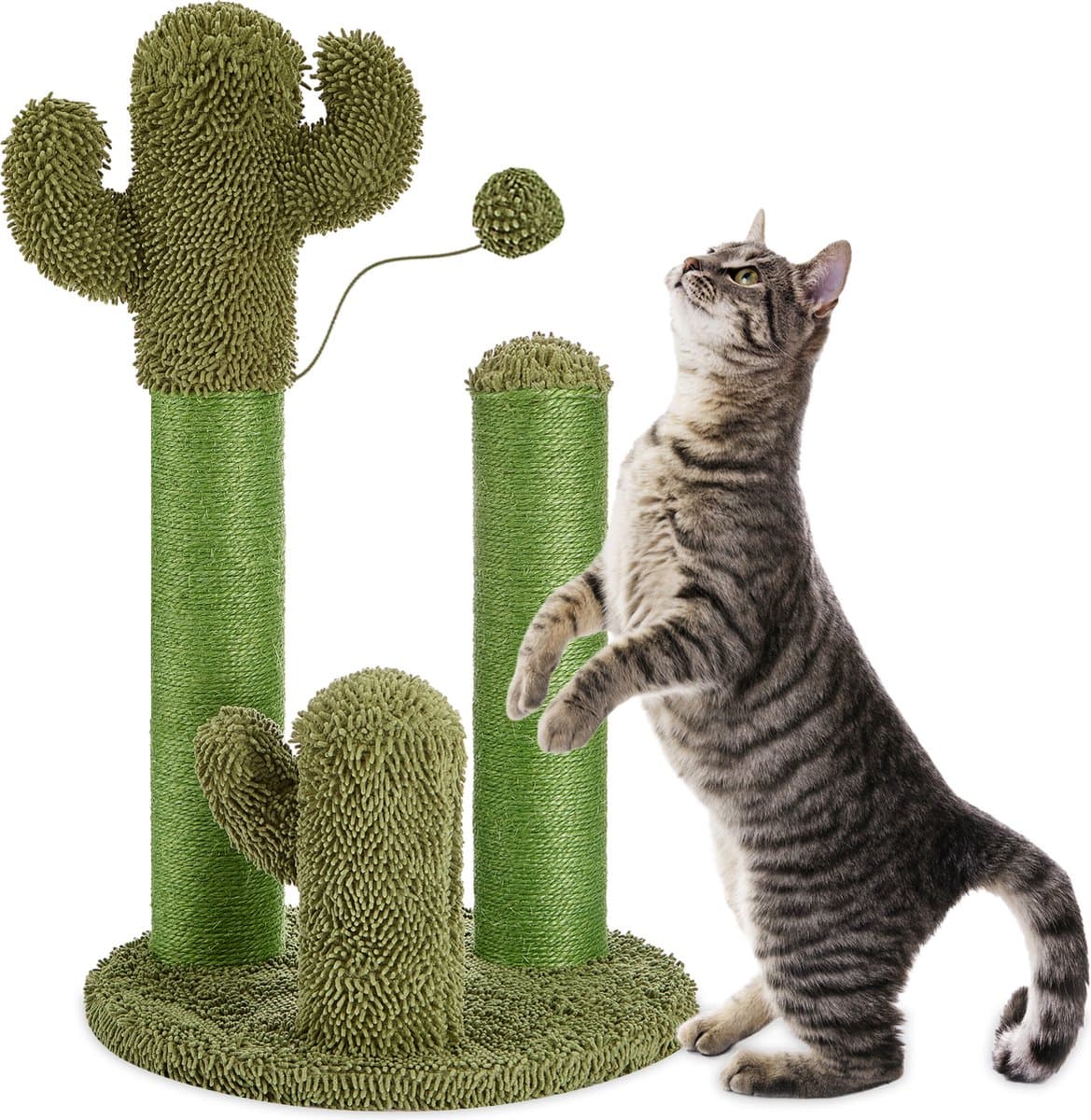 Jake and Jacky Krabpaal voor Katten Cactus Groen - Krabmeubel - met Kattenspeeltje - H 70, 48 en 22 cm