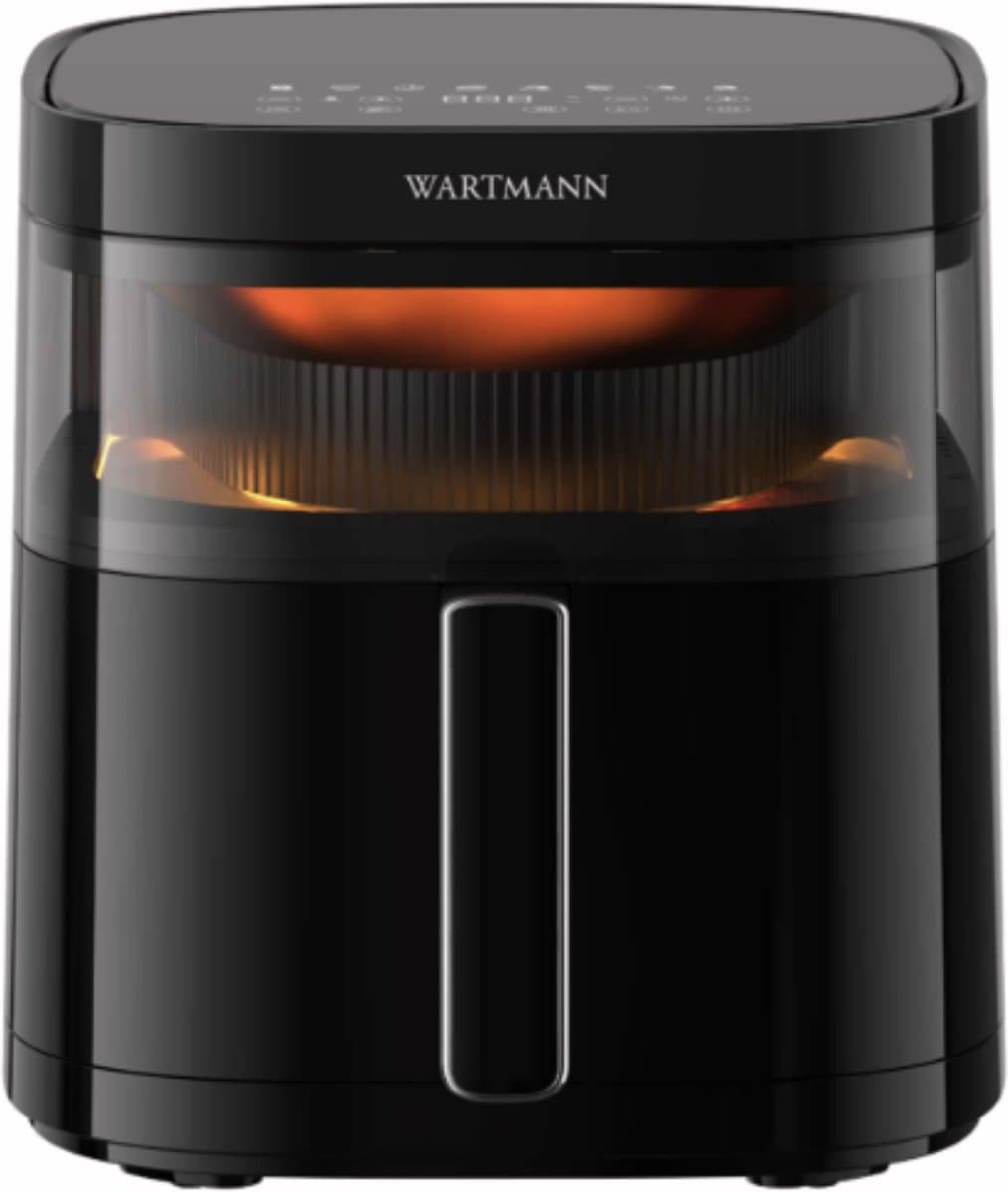 Wartmann Airfryer - PFAS Vrije 5,7 Liter Heteluchtfriteuse - Vaatwasserbestendig - Keramische Coating - Tiptoets Bediening - 270° Kijkvenster - WM-2312 AF