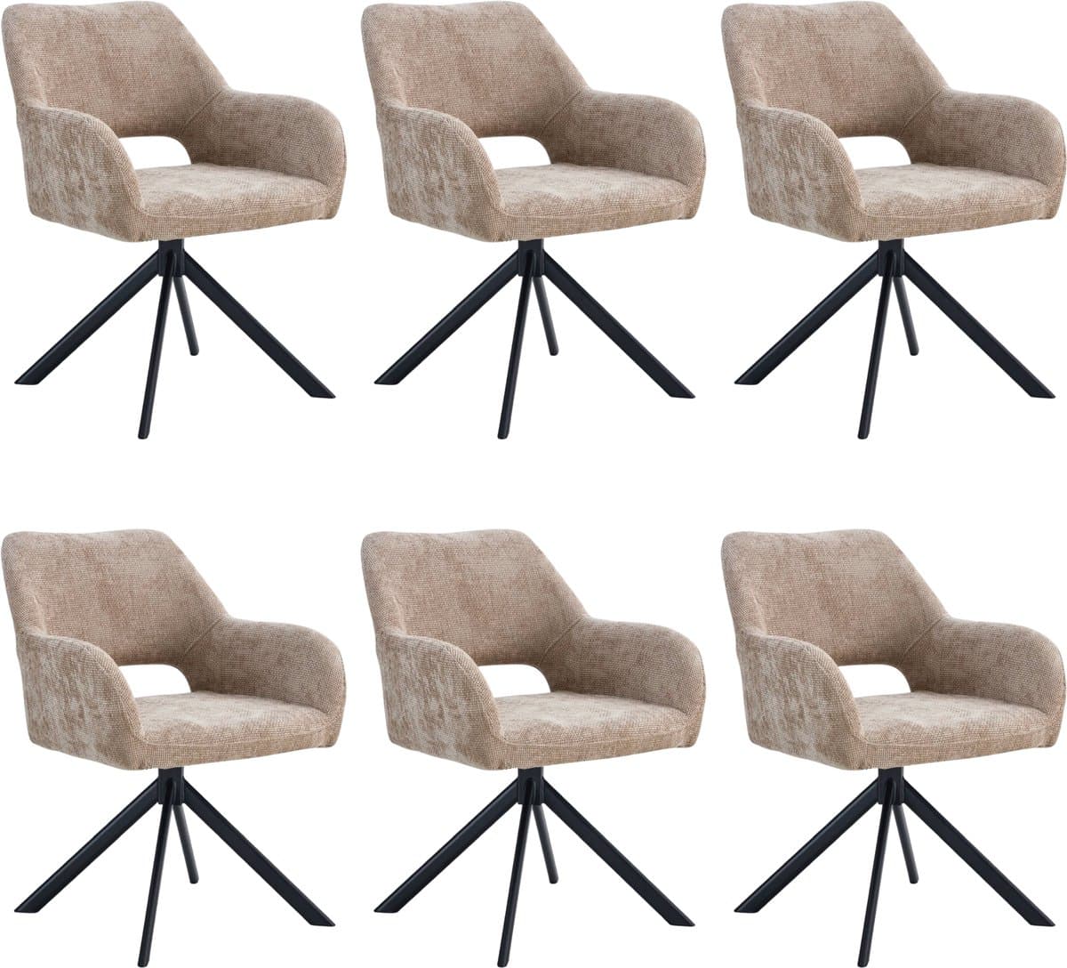Ams Living® Eetkamerstoel Draaibaar 6 x | Luxe afwerking | Stof | Kleur Taupe | Eettafel Stoelen | Design Stoelen Eettafel 6 x Stoel