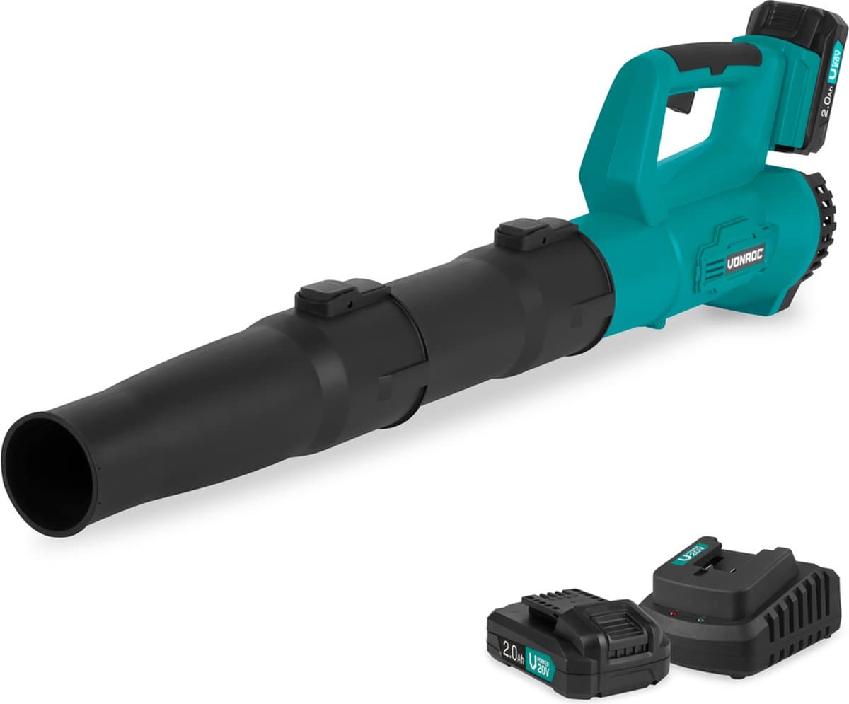VONROC TurboJet Bladblazer 20V - Axiaal design: zeer krachtig, hoog rendement - Luchtvolume 420m3/uur - Incl. 2x 2.0Ah Accu en snellader