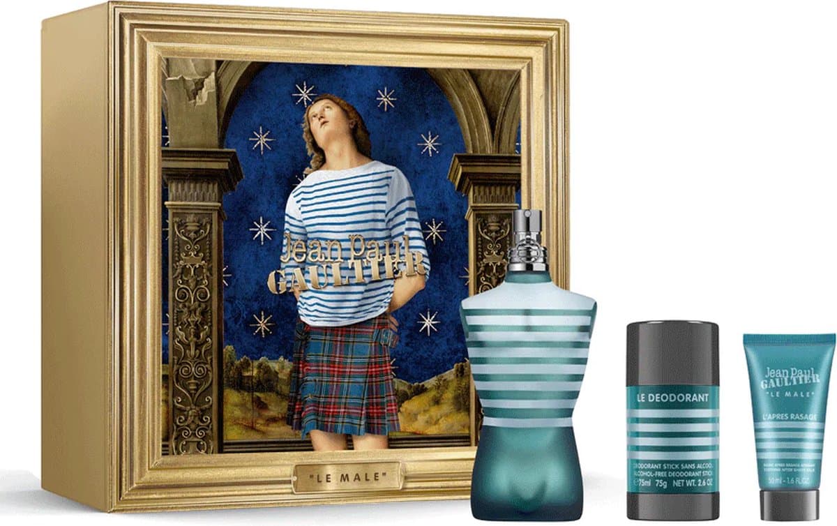 Jean Paul Gaultier Le Male Eau de Toilette 125ml + Aftershave Balm 50ml + Deodorant Stick 75g - 3 Piece Gift Set for Men