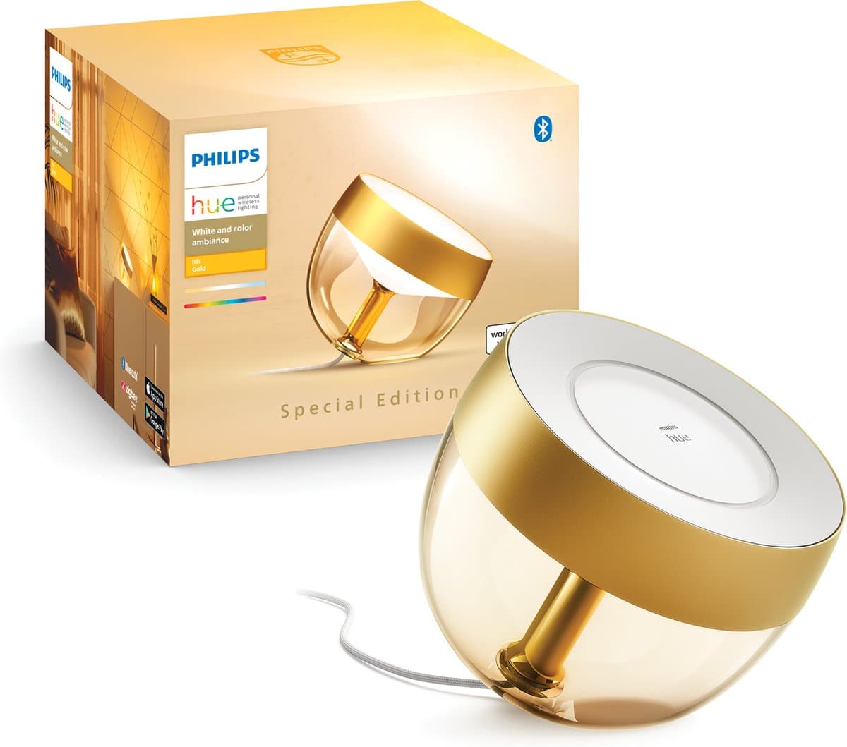 Philips Hue Iris tafellamp - wit en gekleurd licht - goud