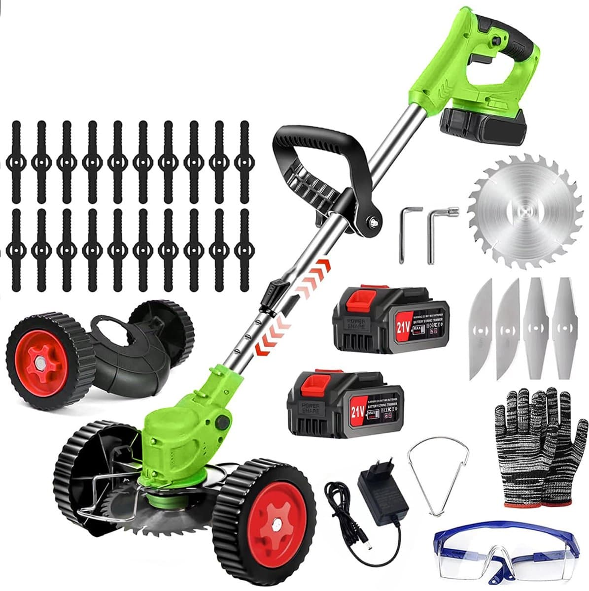 Green-Power Lithium-ion Grasmaaier – Compacte Multifunctionele Grasmaaier voor Thuisgebruik – Oplaadbaar Handgereedschap voor het Snoeien van Takken en Gazon – D-vormig Handvat – Accuduur van 45-60 minuten – Telescopische Handgreep