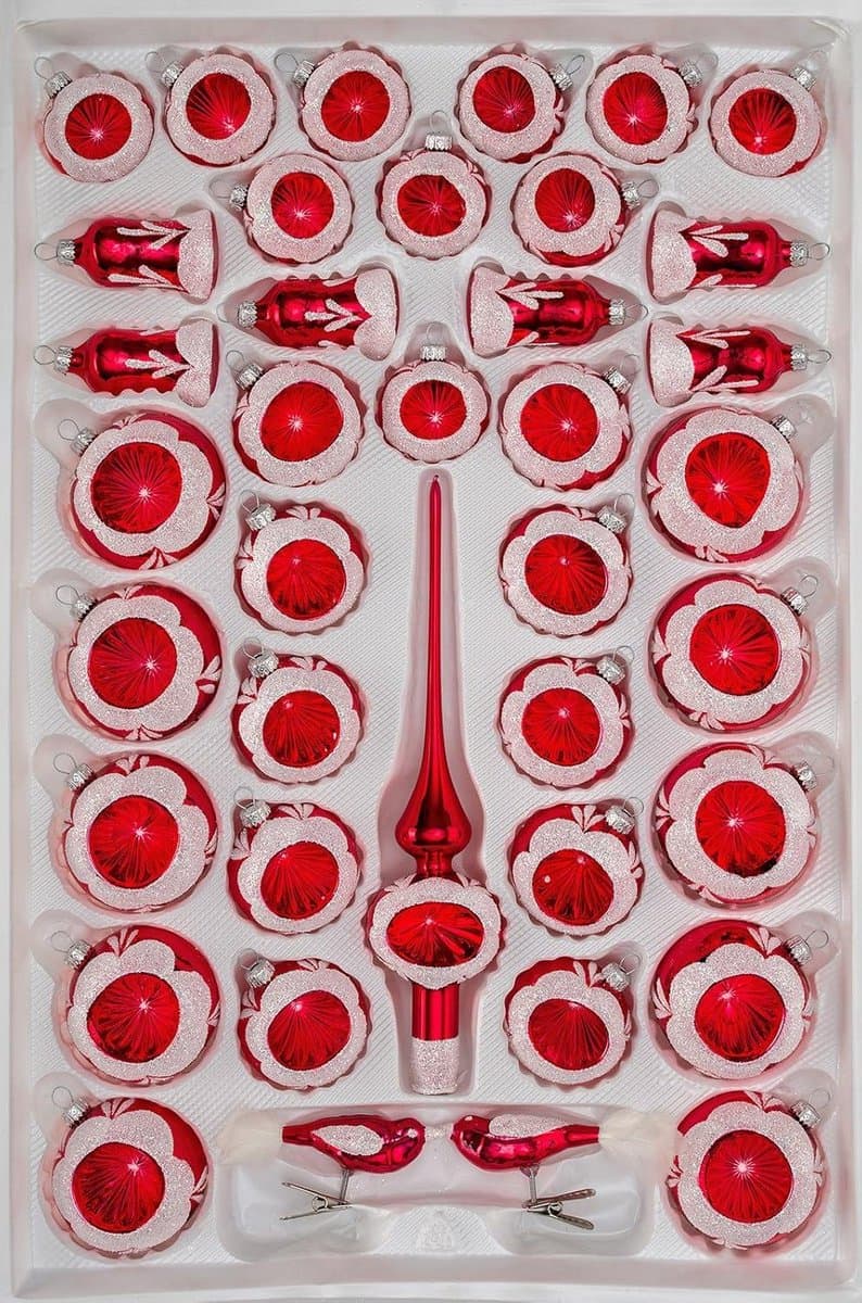 Kerstballen Set - Kerstdecoratie Ballen - Kerstboom Versieren - Handgeblazen Glas - 60 x 40 x 10 cm - Rood