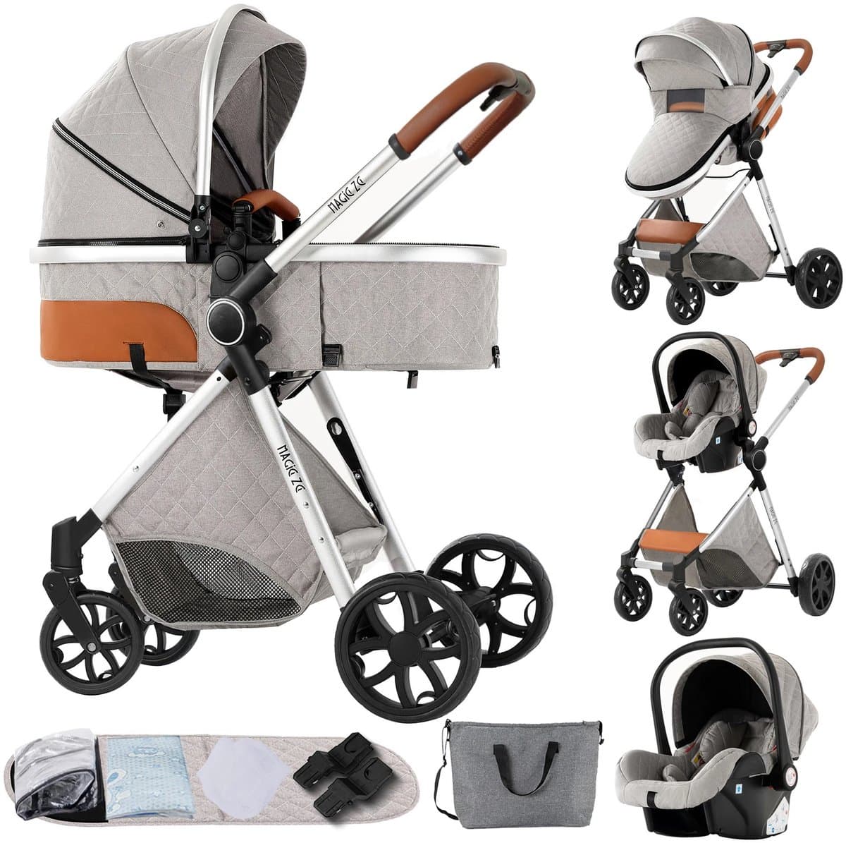 Kinderwagen - Buggy - Zilver - Opvouwbaar - Kinderwagens - Kinderwagen 3 in 1 - Met Wieg/Opzetstuk - Lichtgewicht