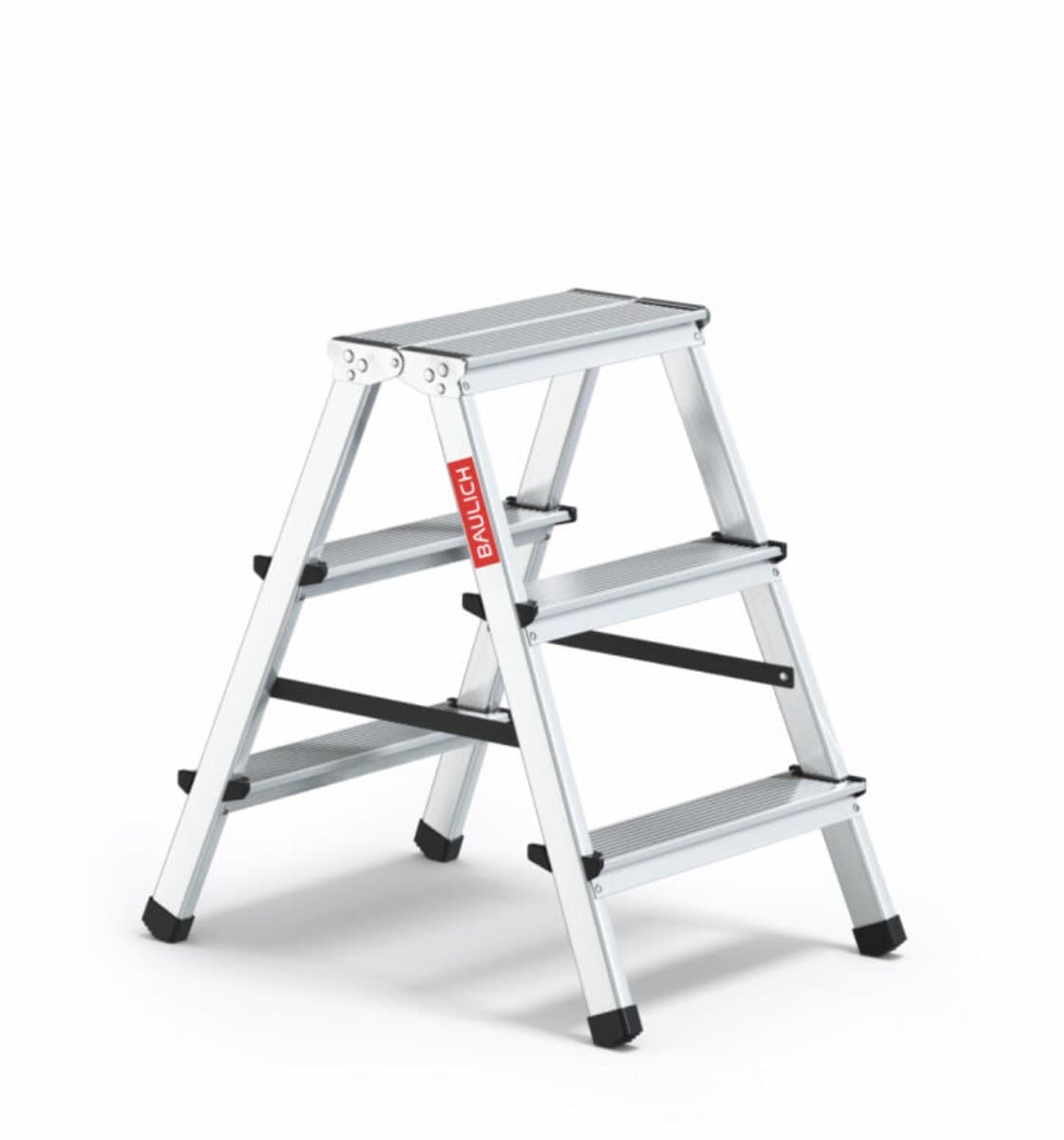 Baulich Opvouwbare aluminium ladder voor huishouden - 3 treden dubbelzijdig met antislip - werkhoogte 219 cm, max. belasting 120 kg