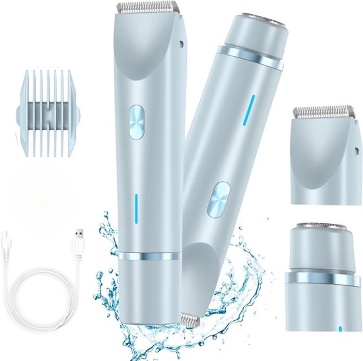 2 In 1 Ladyshaves voor vrouwen – Elektrisch Scheerapparaat – Waterdichte - Bikinilijntrimmer - Comfortabel en zacht – Zachte Trimmer Voor Lichaam En Gevoelige Zones – Comfortabel En Pijnloos Scheren – Blauw