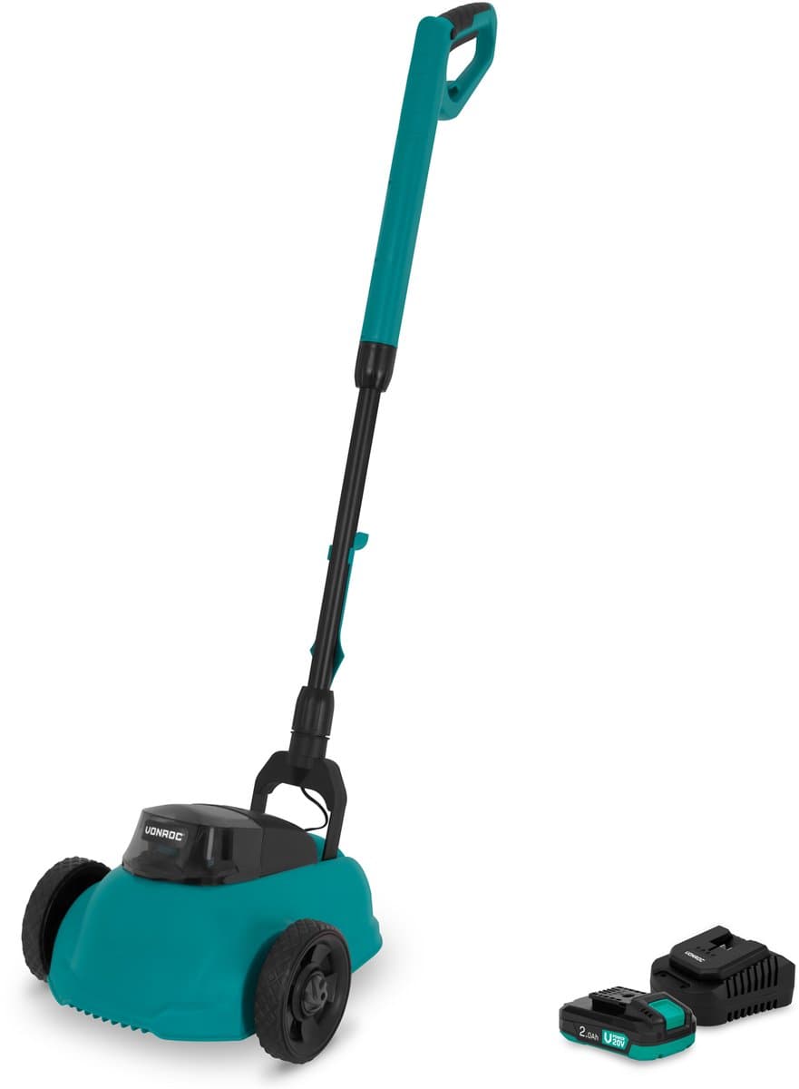 VONROC Mini Elektrische Grasmaaier 20V – 22 cm – Maaien en mulchen in één - Drie instelbare maaihoogtes: 30mm, 40mm, 50mm –- Incl. reinigingstool - incl. 2.0Ah Accu en snellader
