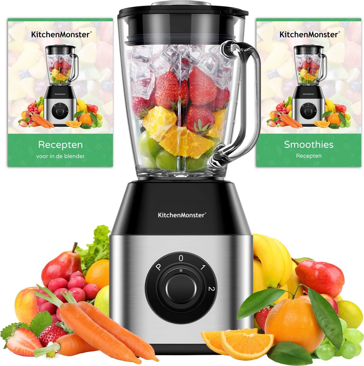 KitchenMonster Blender Pro 1200 Watt - Smoothie Maker 1.5 Liter met 3 standen