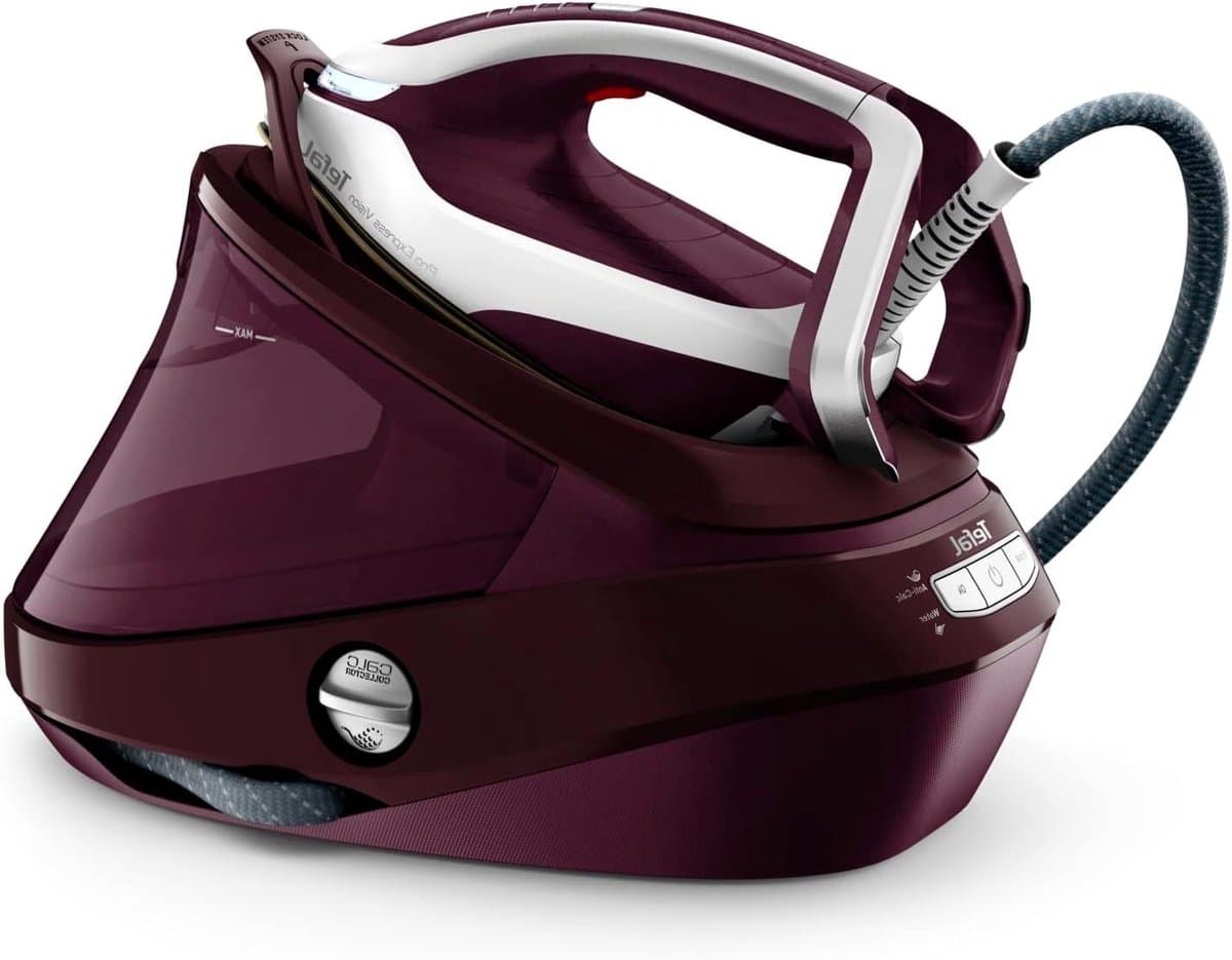 Stoomgenerator Strijkijzer - Krachtig Stoomstation - Kreukels Verwijderen - Smart LED Verlichting - 83 Bar Druk - Bordeaux Rood Wit