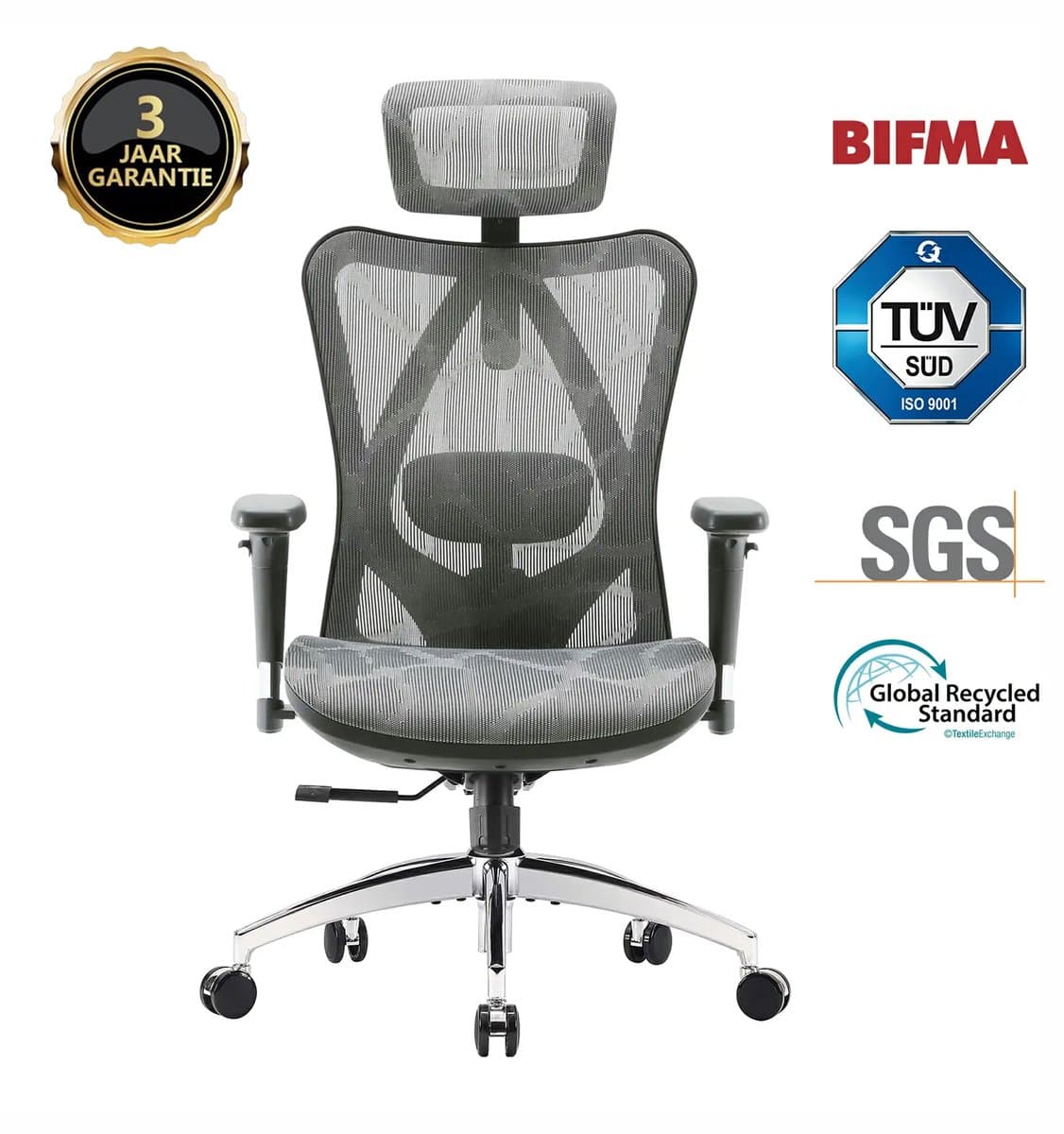 SIHOO M57 Ergonomische Bureaustoel met 3D-Armleuningen&Verstelbare Lendensteun-Premium Mesh Design voor Kantoor/Thuiswerken - 150kg Draagvermogen-8cm Hoogteverstelling-3 Standen Kantelmechanisme (110°/116°/126°)-SGS/BIFMA Gecertificeerd——Donkergrijs