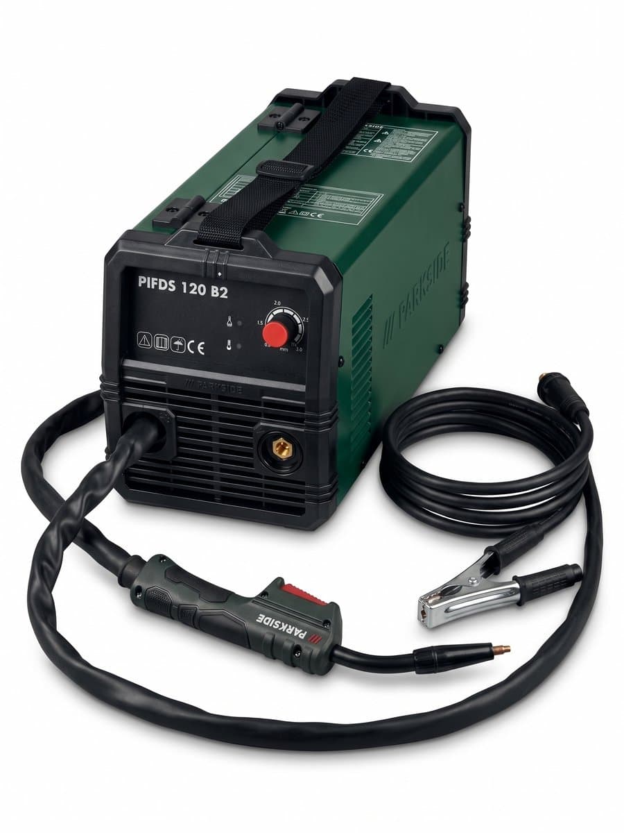 Parkside Lasapparaat - Lastechniek: lassen met gevulde draad - Lasstroom: 25 - 120 A - Vermogen: 230 V - Laag gewicht - Ventilatorkoeling en overbelastingsbeveiliging - Robuuste behuizing