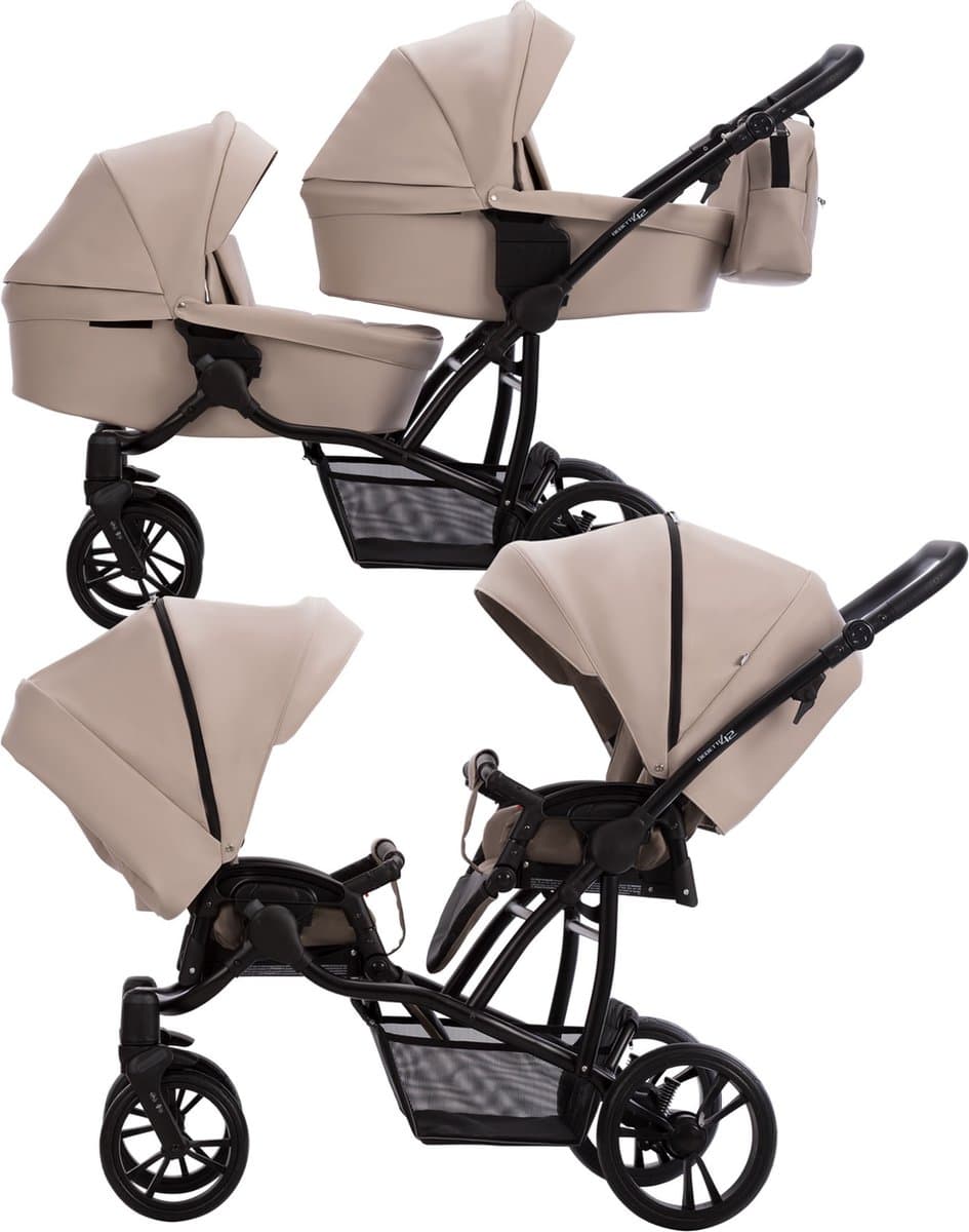 Bebetto 42 PRO Duowagen - Eco Leer bekleding Pro 22 - Tweeling kinderwagen Eco Leather - duo buggy leder 2 in 1 (2 wiegen + 2 zitjes)