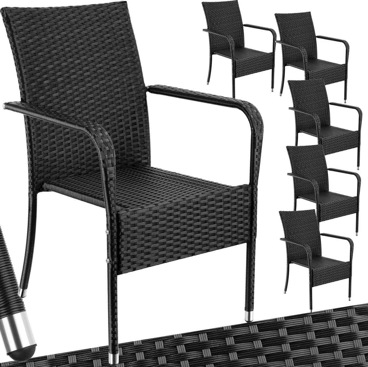 tectake® Tuinstoelen Girona - Terrasmeubilair - Set van 6 - Wicker Tuinstoel met Armleuning - Stapelbaar -Tuinset Stoelen voor Tuin, Terras of Balkon - Draagkracht 120 kg per Stoel - Verkrijgbaar in div. sets