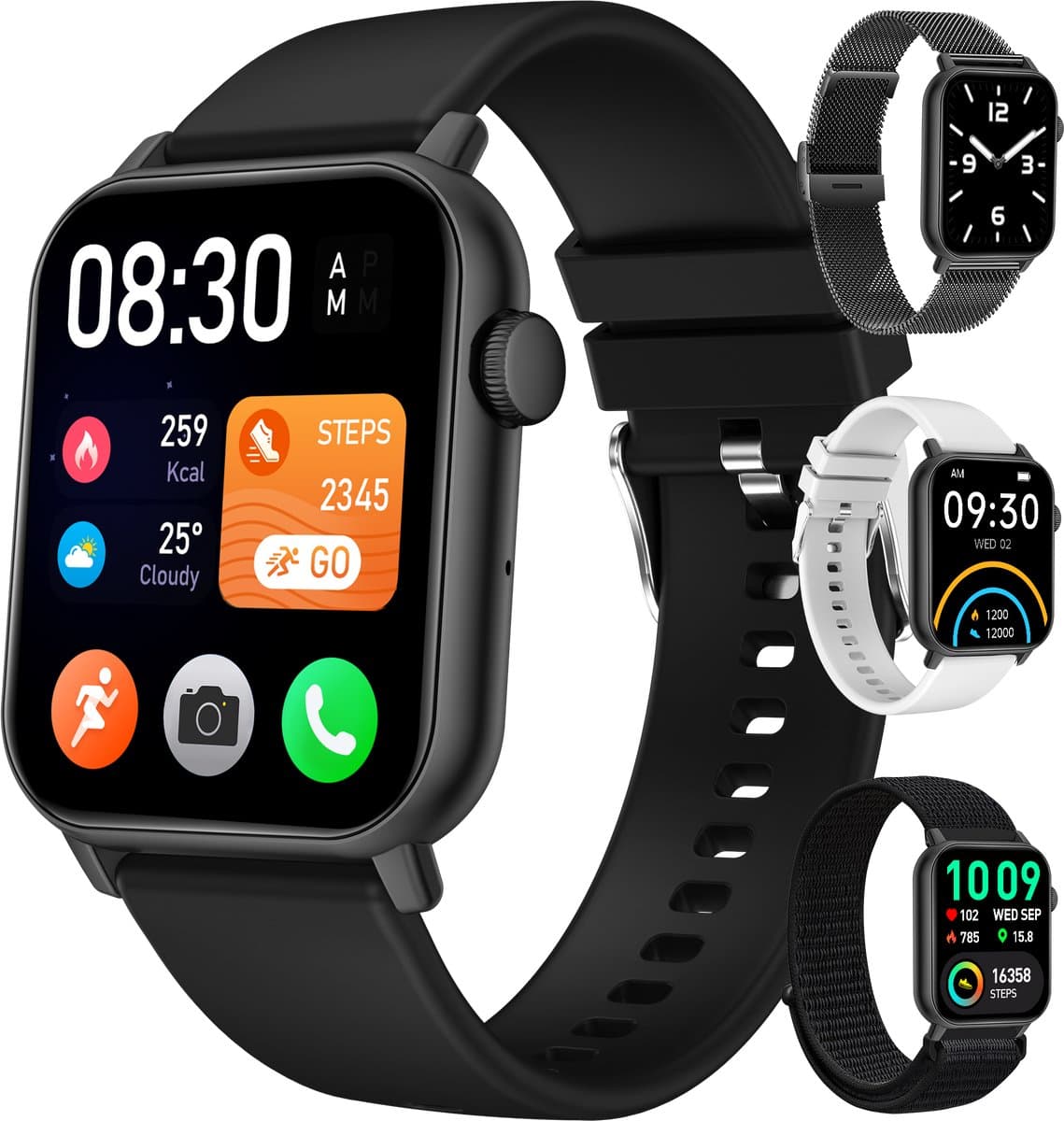 Siltcon® Smartwatch Heren Pro - Smartwatch Dames Pro - Sporthorloge Dames & Heren - Stappenteller Horloge - Hartslagmeter – Bloeddrukmeter - Slaapmonitor - Saturatiemeter – Belfunctie - Elke Smartphone - RVS - Elke pols - Incl. 4 Bandjes