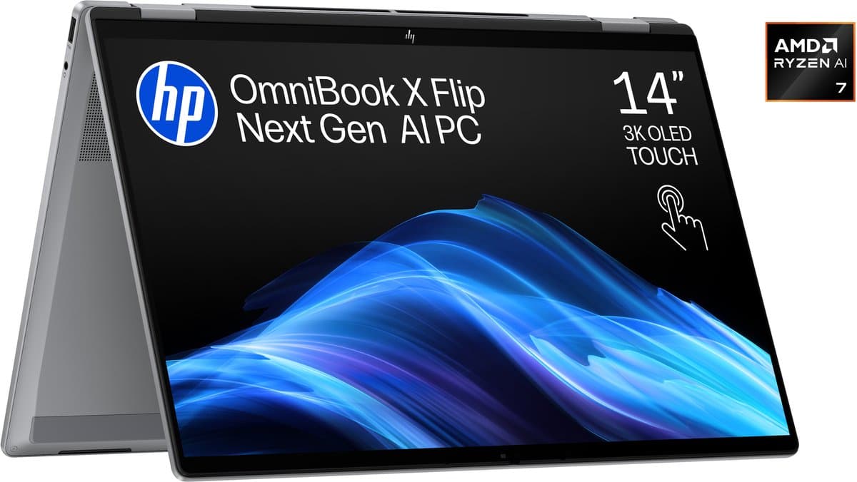 HP OmniBook X Flip NGAI 14-fk0772nd - 2-in-1 Copilot+ Laptop - 14 inch - OLED - 1.39 KG - Ryzen AI 7 - 32 GB RAM - 1000 GB - Windows 11 Home