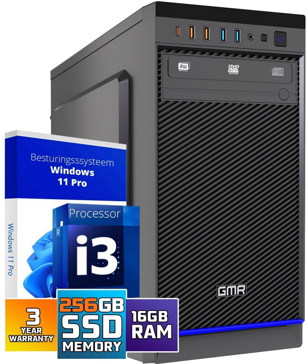 Intel Ultra Compleet Desktop PC | Intel Core i3 | 16 GB RAM | 256GB SSD | DVD+RW | Windows 11 Pro | Business Office Multimedia Computer