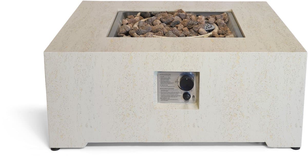 Happy Cocooning Vuurtafel Estate Square 88 Travertin - Composiet - Vuurtafel Gas - Luxe Terrasverwarmer - 88x88x36 cm