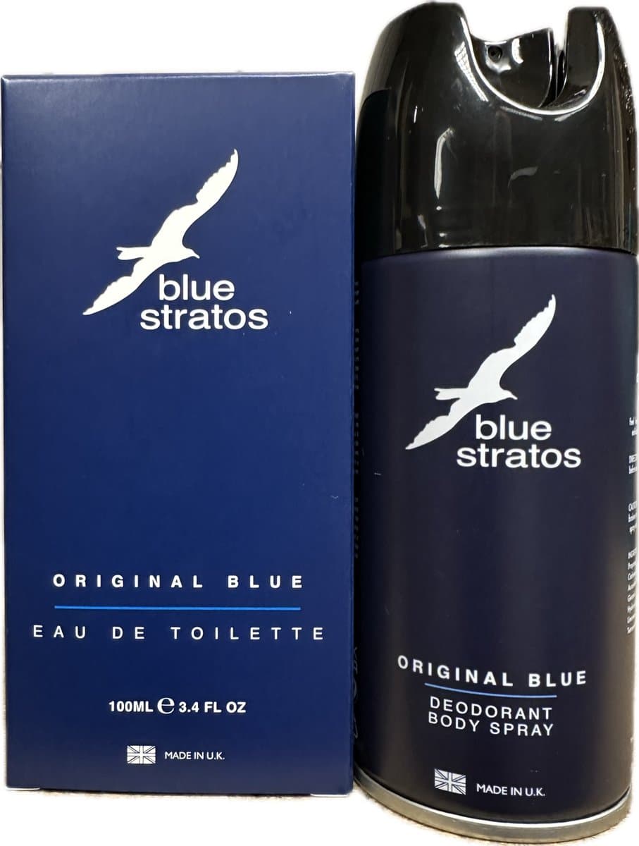 Blue Stratos Eau de Toilette Spray 100ml - Deodorant Body Spray - Original Blue 150ml