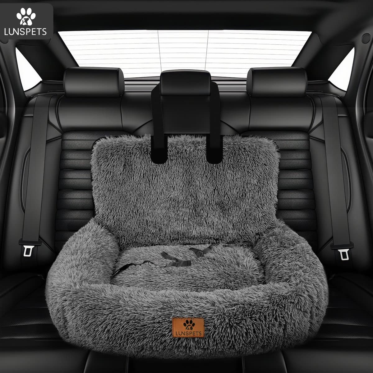 Lunspets - Hondenmand Auto - Autostoel Hond - Automand hond - Hondenstoel Auto - 90x60 CM- Incl. Autogordel - Geschikt voor elke auto - Donkergrijs