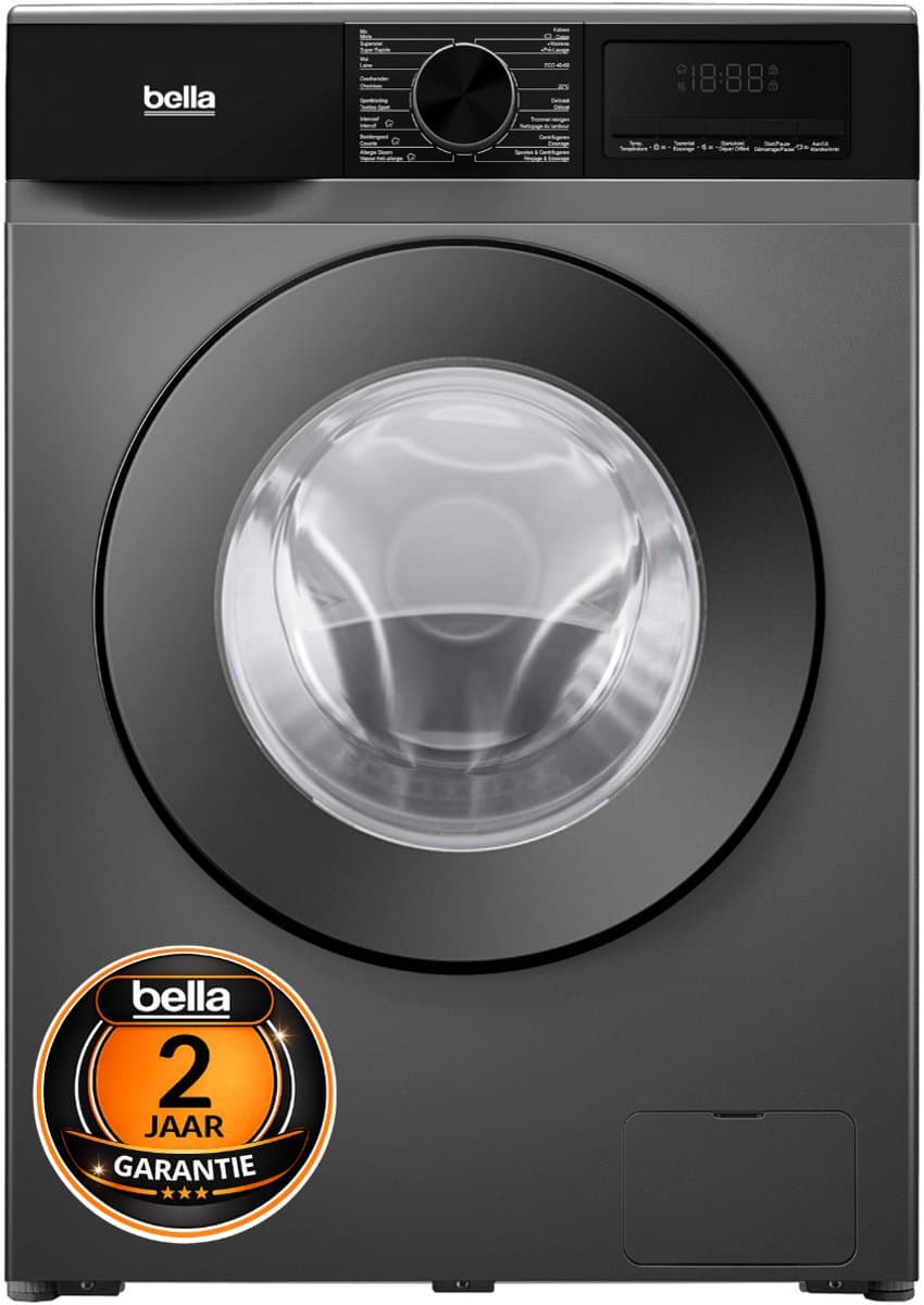 Bella BWA9014.1G - Wasmachine - 9KG - Energielabel A - Stoomfunctie - 1400 toeren - 16 programma's - Donkergrijs