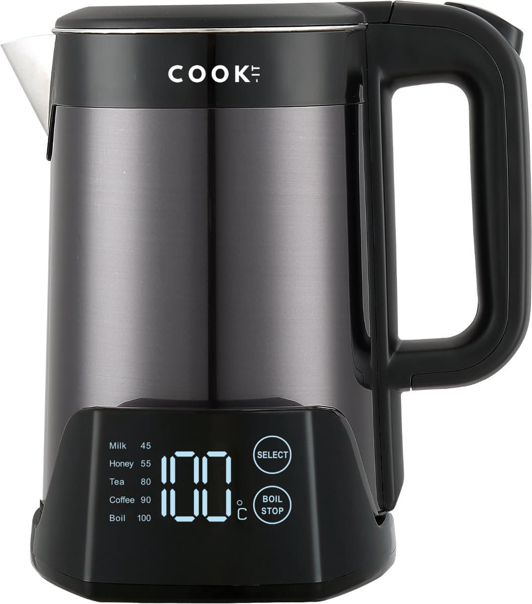 COOK-IT Digitale Waterkoker - 1,5 Liter - Temperatuurregeling 45°C-100°C - Warmhoudfunctie - Dubbelwandig - RVS