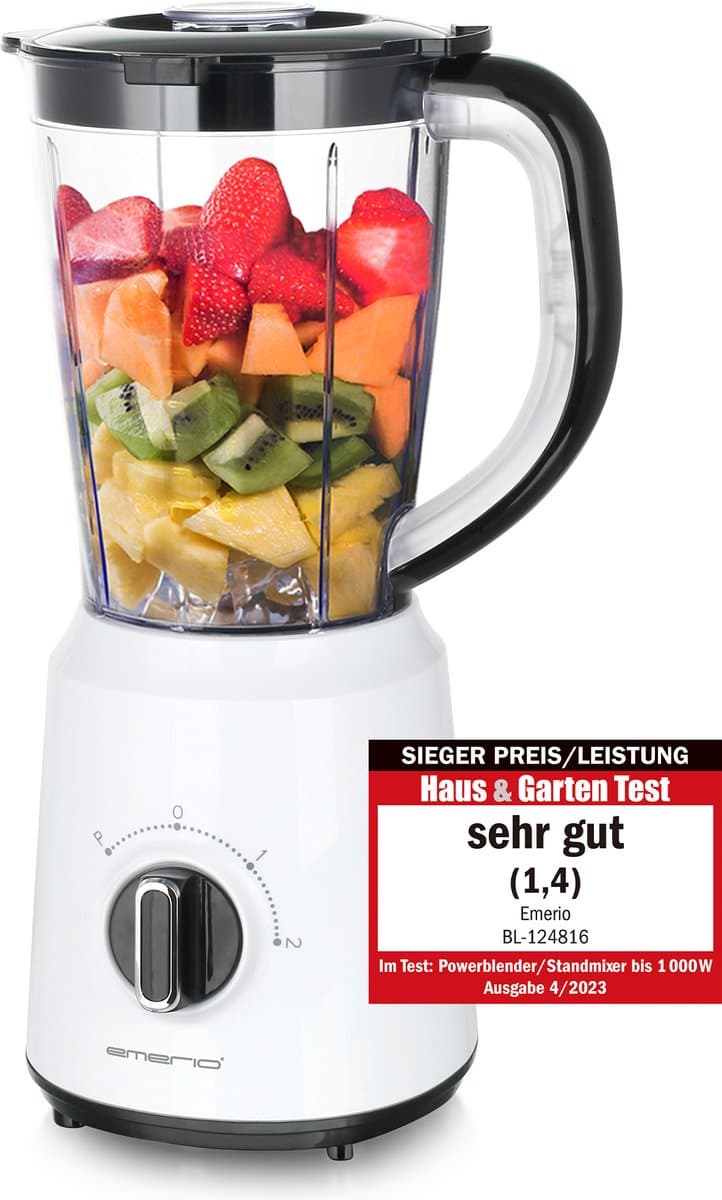 Emerio Blender 1.5L - Smoothie Maker met 2 Snelheden - RVS Messen en Vaatwasmachinebestendig - 500W - Blender-to-Go BL-124816.7 - Wit