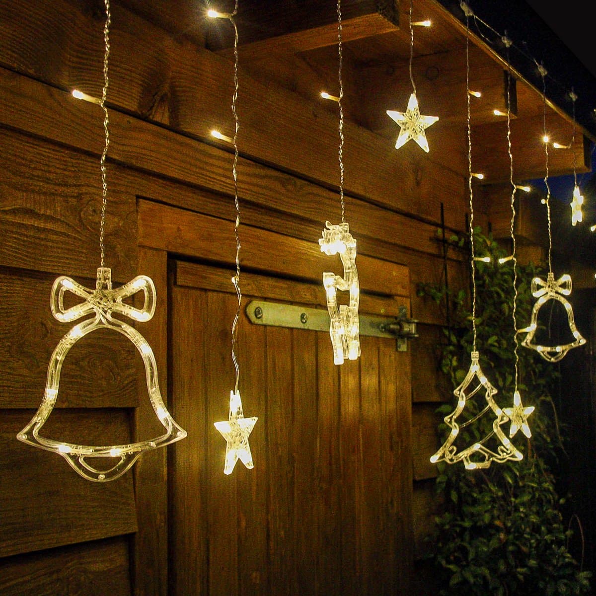 Giftmas Kerstverlichting Raam - Lichtgordijn Kerst met Figuren 2,5 m - 120 LED Warm Wit - Raamdecoratie Binnen en Buiten - Sterren, Klokken en Rendieren