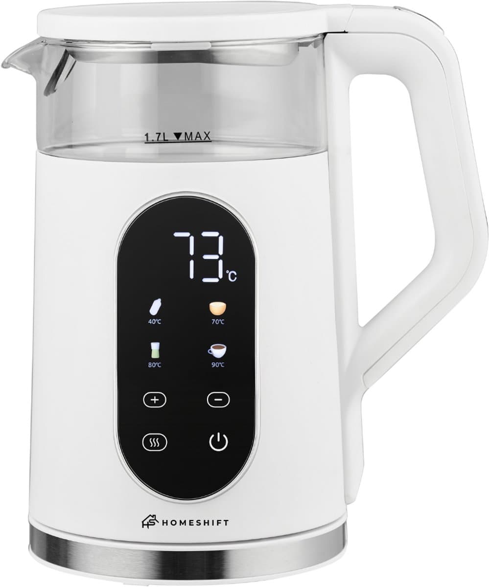 HomeShift® Waterkoker met Temperatuurregeling - Warmhoudfunctie - Dubbelwandig - Elektrisch - 1,7 Liter - 2200W - Wit