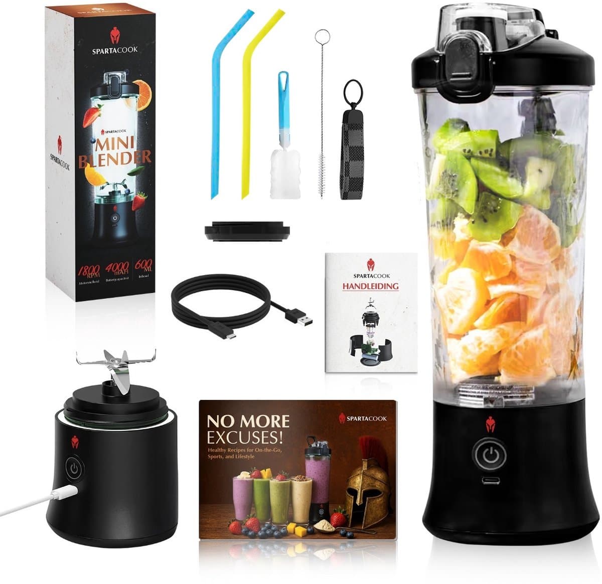 Spartacook Mini Blender 600 ml - Draagbare Blender - USB Oplaadbaar - Voor Smoothies & Shakes