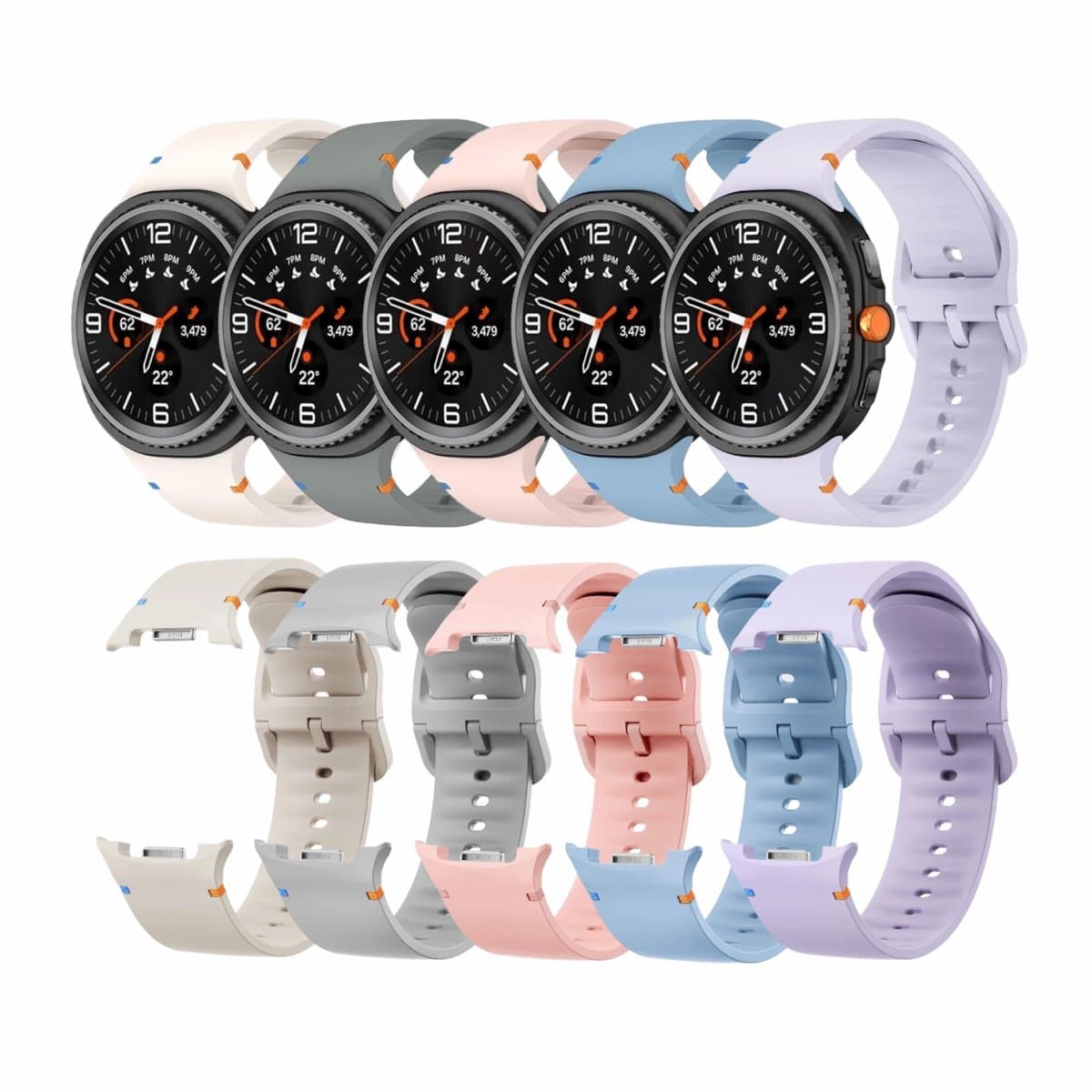 Set van 5 Siliconen Bandjes met Gespsluiting Geschikt voor Samsung Galaxy Watch 8 40mm - Galaxy Watch 8 44mm - Galaxy Watch 8 Classic