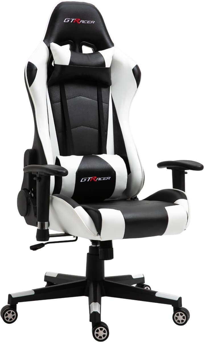 GTRacer Pro - Game Stoel - Gaming Stoel - Ergonomische Bureaustoel - Gamestoel - Verstelbaar - Gaming Chair - Zwart / Wit
