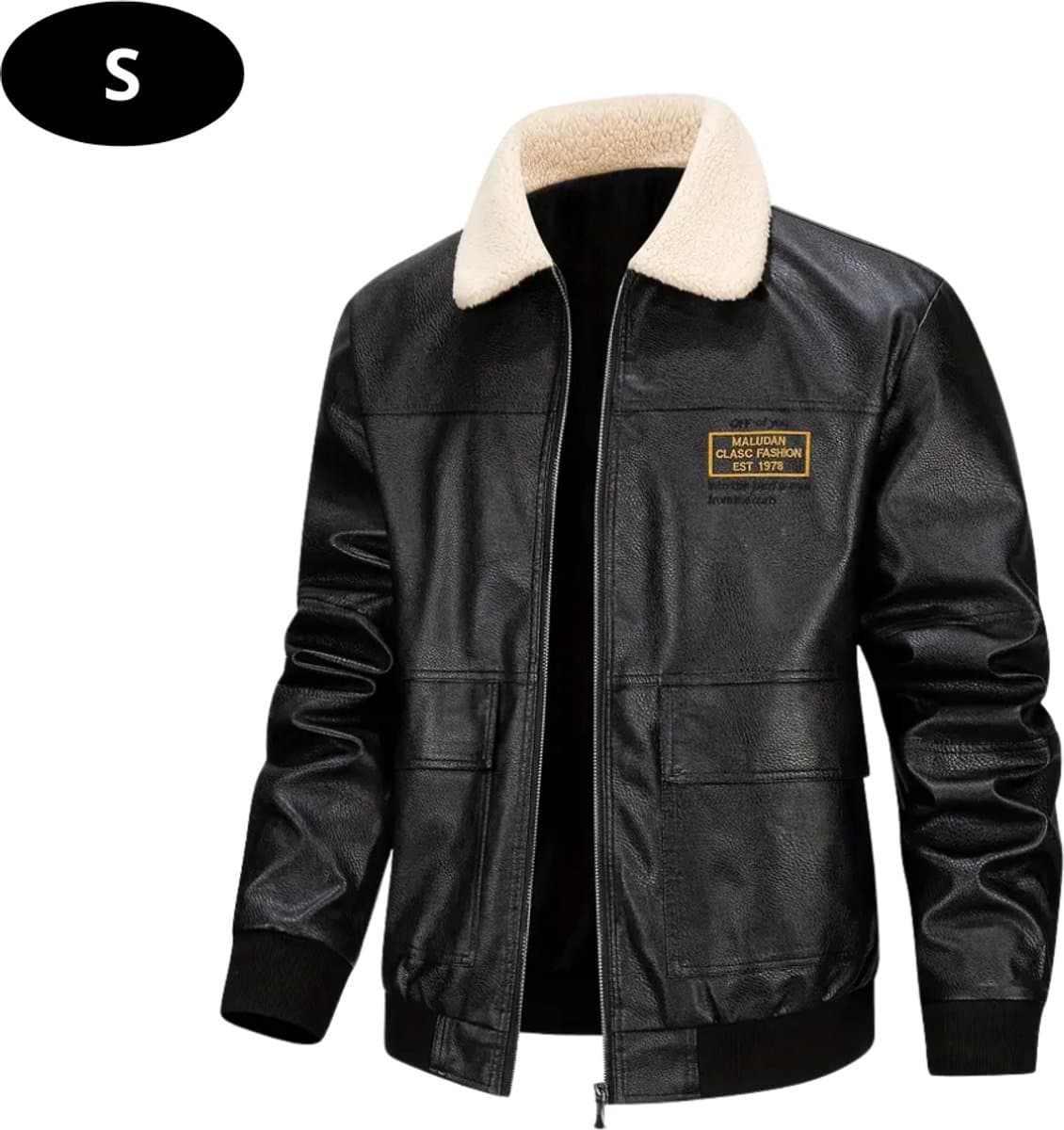 Bovista Kunst Leren Jas - Leather Jacket - Lederen Jas - Bomberjack - Pilotenjack - Blazer - Biker - Motorjas - Motormuis - Heren - Zwart S