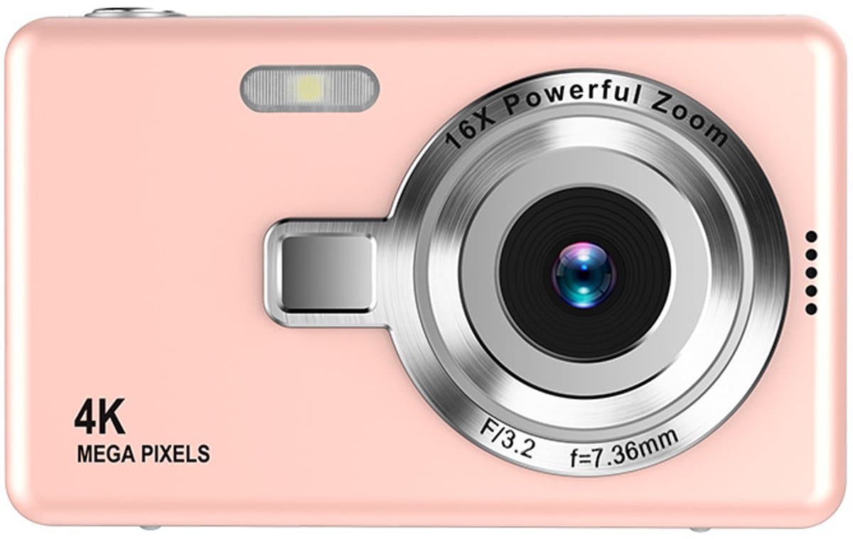 4K Ultra HD CCD digitale camera - mini compacte point-and-shoot camera voor beginners, studenten, thuisfotografie en reizen (roze)