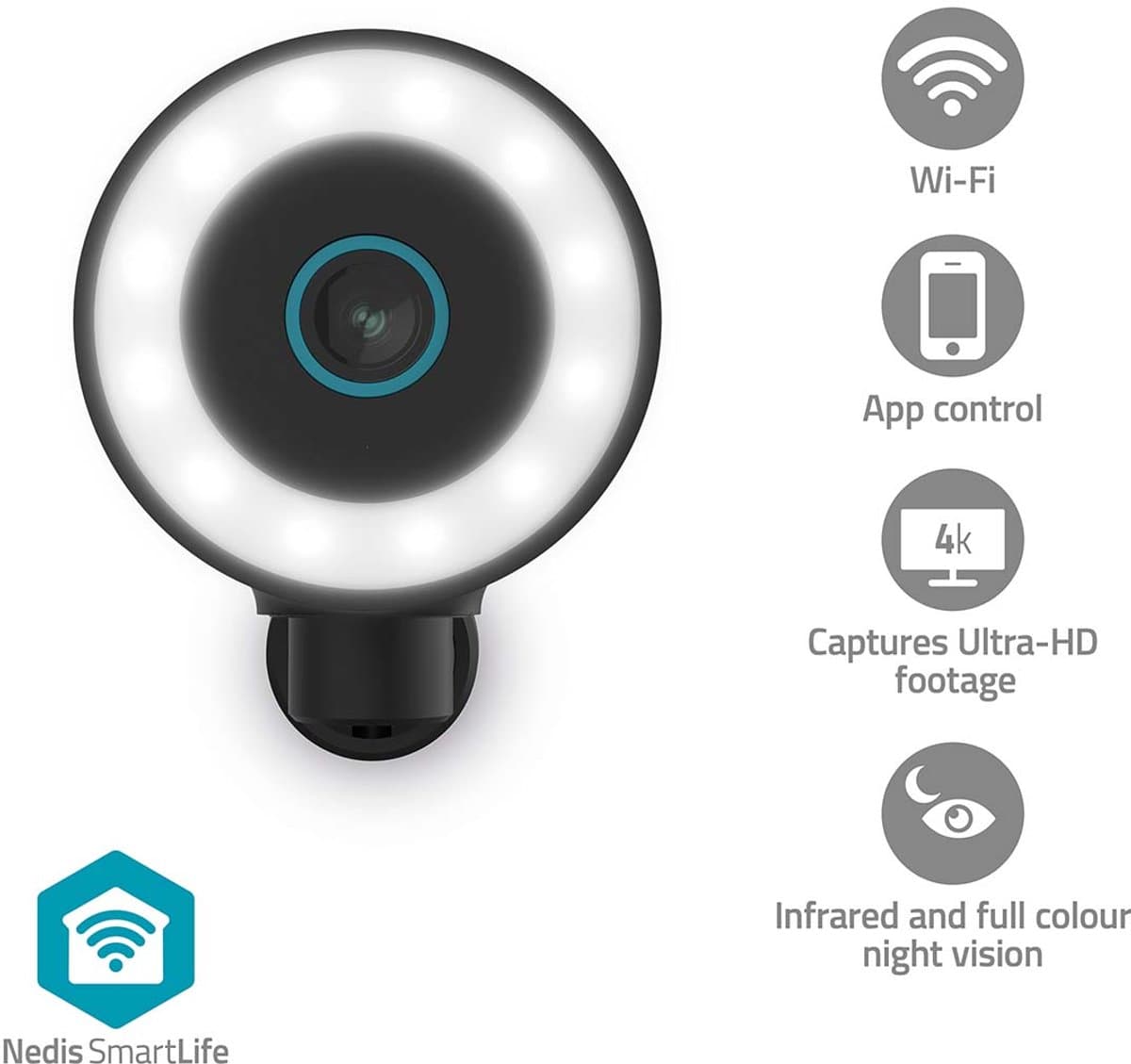 Nedis SmartLife Beveiligingscamera Buiten – 8MP – 4K – IP65 – Floodlight – Nachtzicht – Pan & Tilt – WiFi Camera