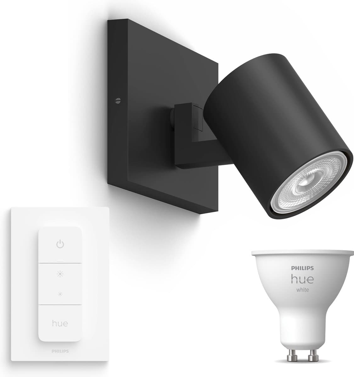 Philips Hue Runner Opbouwspot (Zwart) - Warmwit Licht - Incl. Hue Dimmer Switch - Wandspot of Plafondspot met 1 Lichtpunt - GU10 - Hue White
