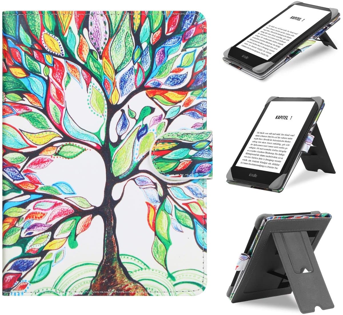 Dailygoods - HoYiXi Universele hoes compatibel met 6"-6.8" Kobo/PocketBook/Tolino/Sony E-Book eReader Kindle Paperwhite/Kobo Clara HD/Kobo Clara 2E lederen standaard hoes voor 6-6,8" E-Book eReader, boom