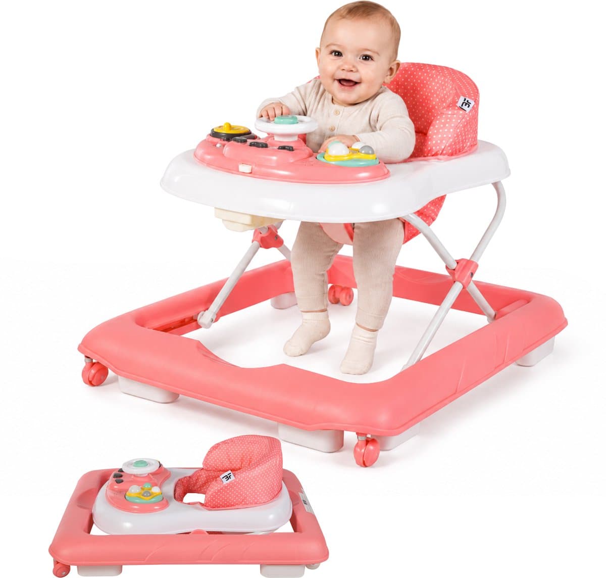 Bebies First Loopstoel / Baby Walker – Makkelijk in te klappen – In hoogte verstelbaar – Met afneembare speelset - Roze