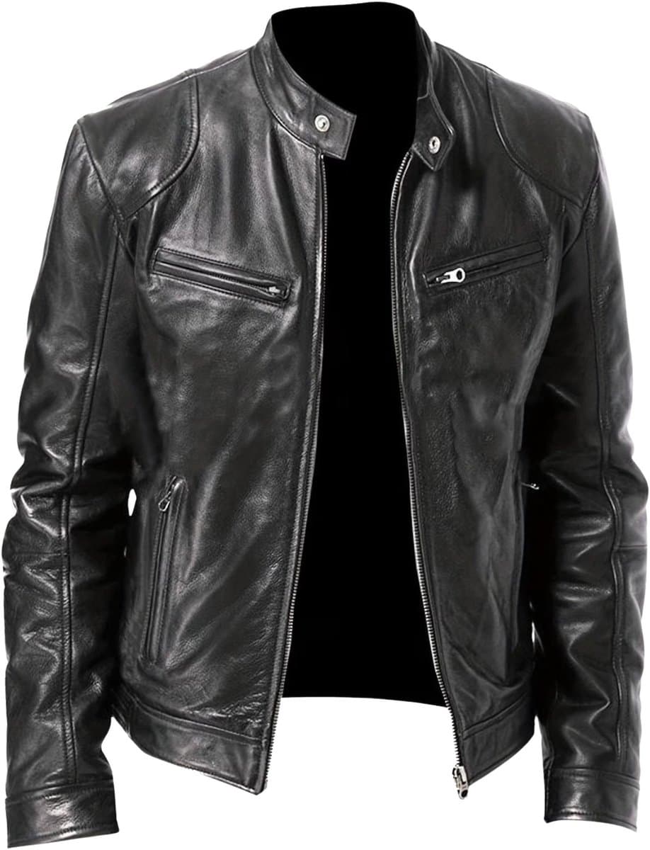 Currero Kunst Leren Jas - Leather Jacket - Lederen Jas - Bomberjack - Pilotenjack - Blazer - Biker - Motorjas - Motormuis - Heren - Zwart M