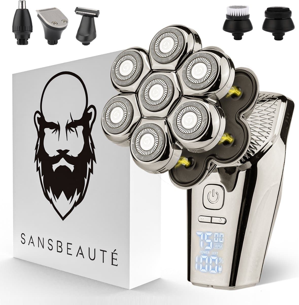 6-in-1 Scheerapparaat Mannen – Trimmer - Tondeuse - Sansbeauté® SkullSharp PRO MAX - Electric Face & Head Shaver - Hoofd Kaal Scheren – Nat & Droog - Elektrisch