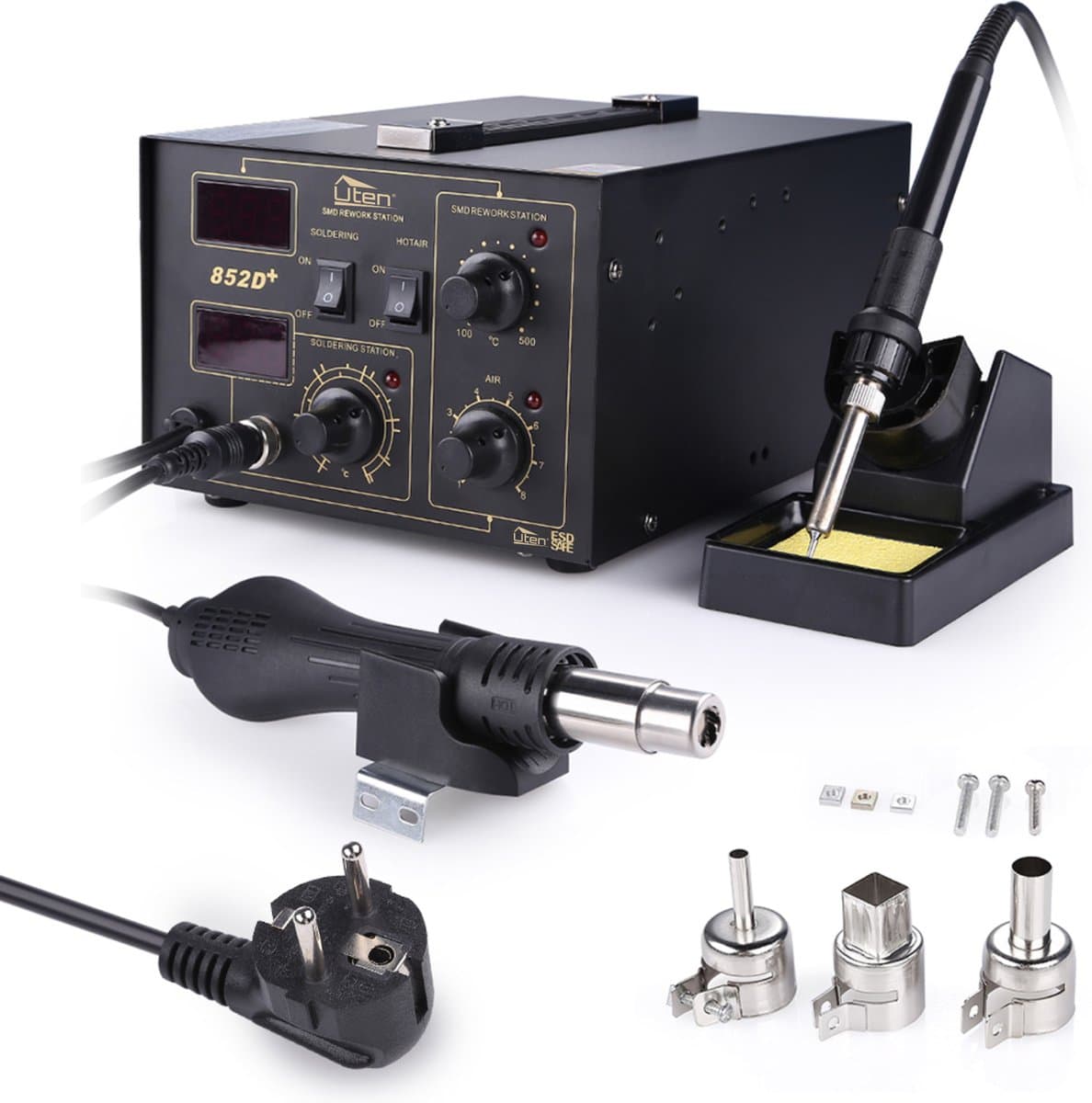Uten Soldeerstations 852D - 2in1 Soldeerstation Digitaal - 740 W - Heteluchtpistool - 100 ~ 500 °c - Soldeerbout - 200-480°C - Voor Smd Componenten