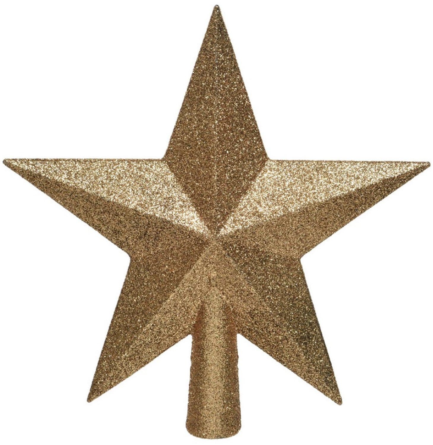 Camel bruine glitter kerstboom ster piek van kunststof 19 cm - Kerstboomversiering camel bruin