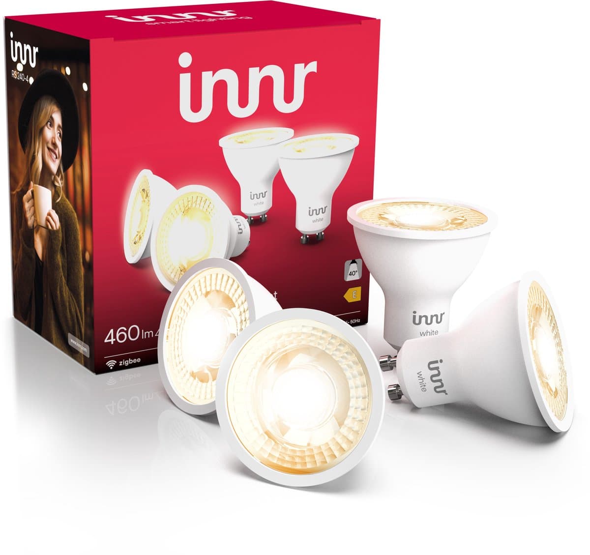Innr smart GU10 LED lamp - geschikt voor Philips Hue - Zigbee LED spot - warm white - slimme lamp - dimbaar - 460 lumen - 4 pack