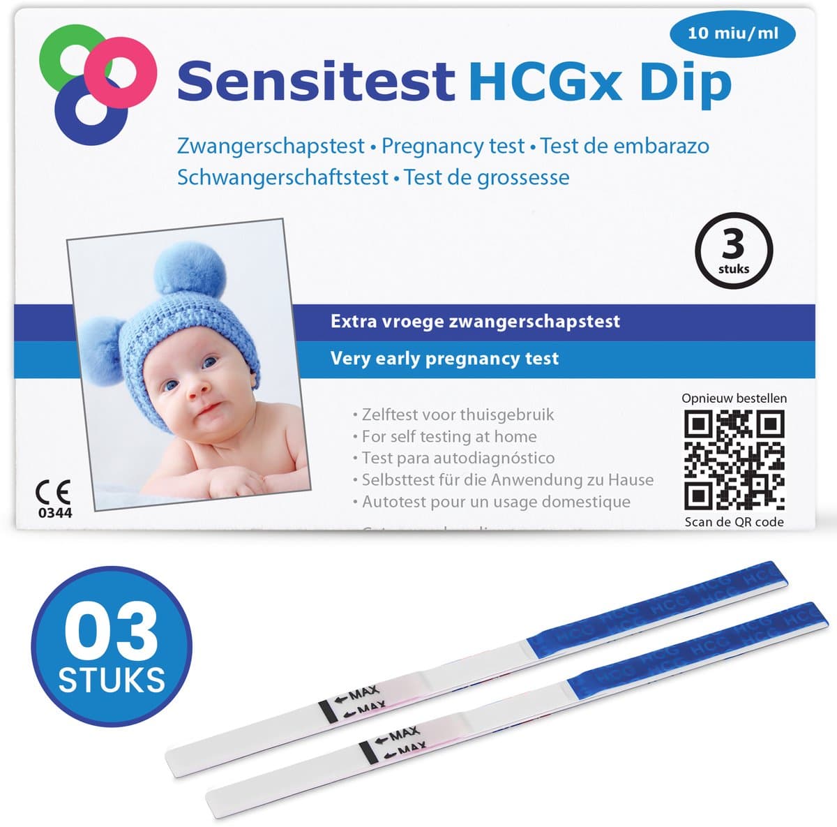 Sensitest Extra Vroege Zwangerschapstest Dipstick – 3 stuks – 10 mIU/ml – Test vanaf 6 dagen vóór menstruatie – Uitslag in 5 minuten – Inclusief handleiding & zwangerschapskalender