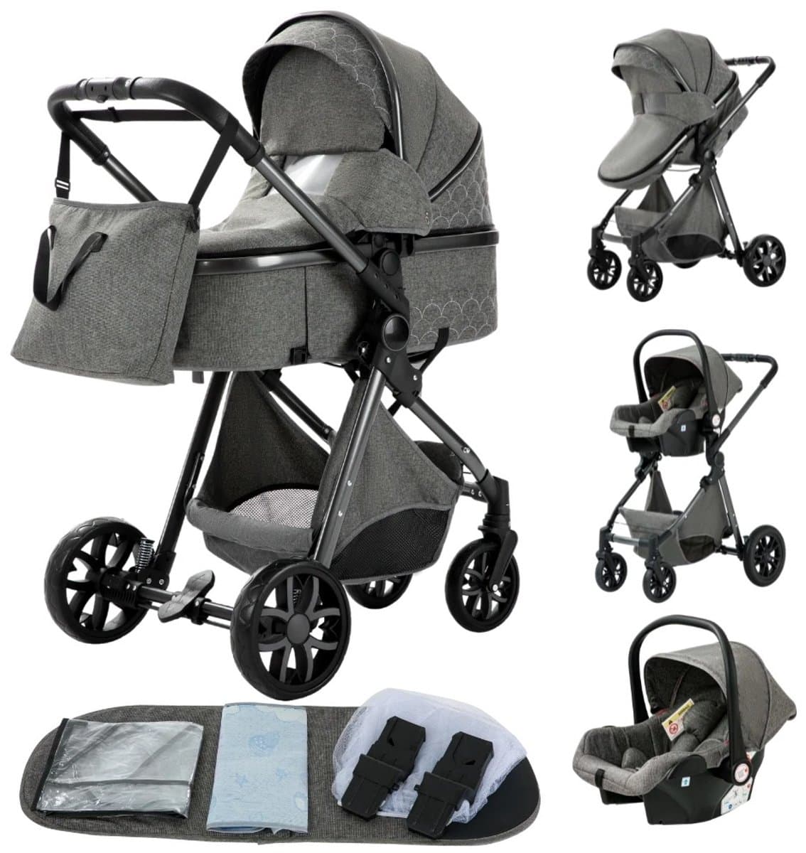 Kinderwagen - Donker Grijs - Buggy - Kinderwagen 3 In 1 - Kinderwagens & Buggy's - Kinderwagens - Baby - Buggy's - Plooibuggy - Buggy Inklapbaar - Kinderwagens - Kind - Kinderen - Baby - Baby's
