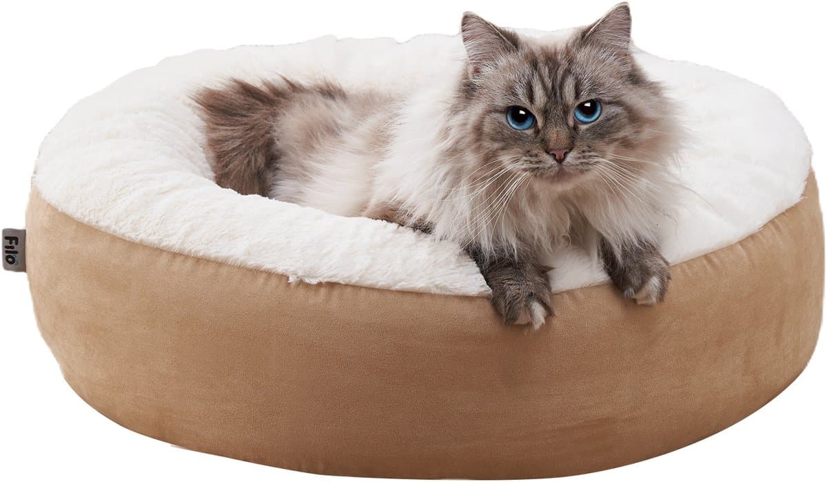 Filo Ultra Zachte Orthopedische Kattenmand Lichtbruin - Wasbaar met Afritsbare Hoes - Anti Stress Donut Kattenbed - Poezenmand - Kattenhuis - Kattenkussen - Cat Bed