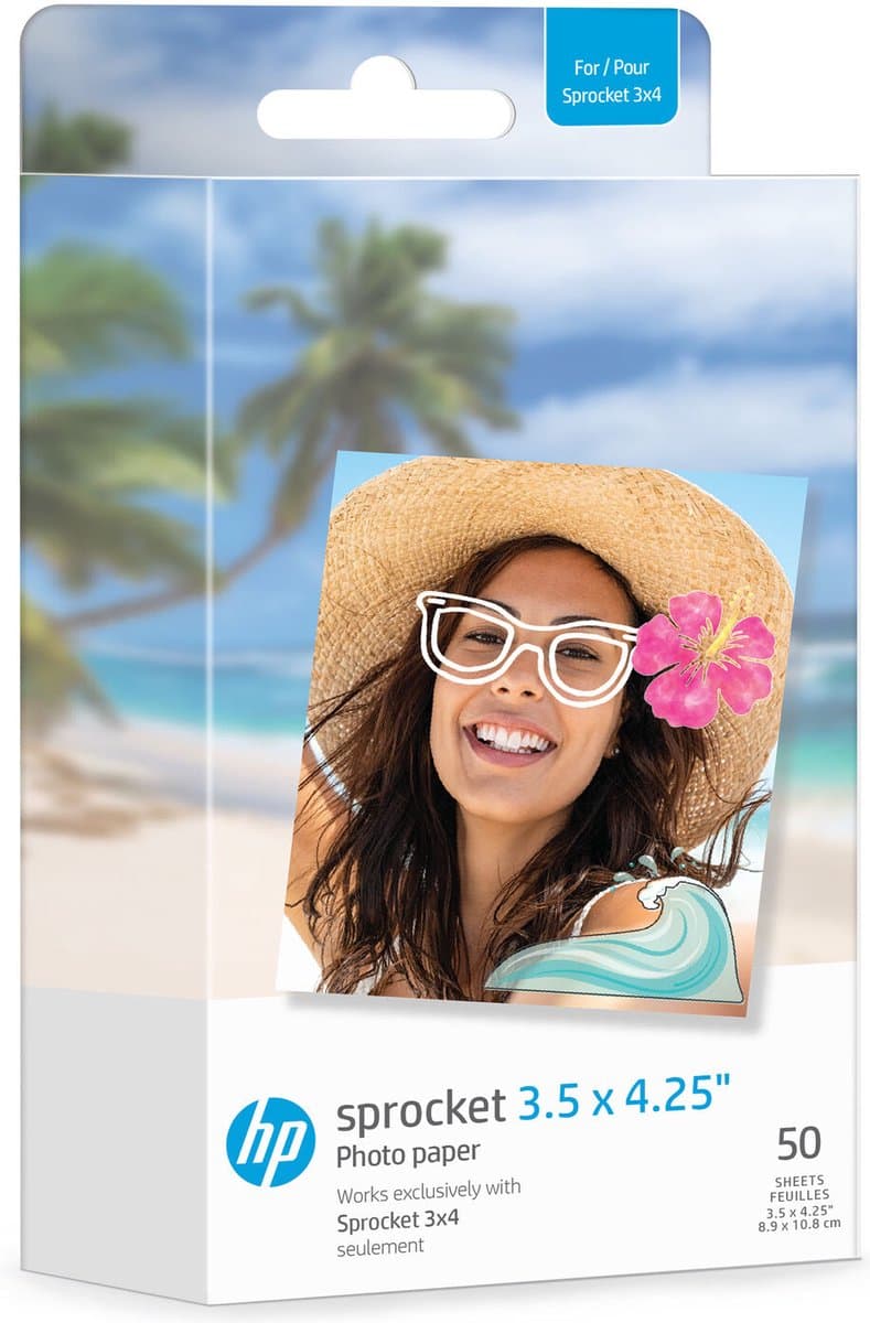 HP Sprocket Intant Printpapier - 50-Pack - Geschikt voor enkel de 3x4 Printer - 89 × 108 mm