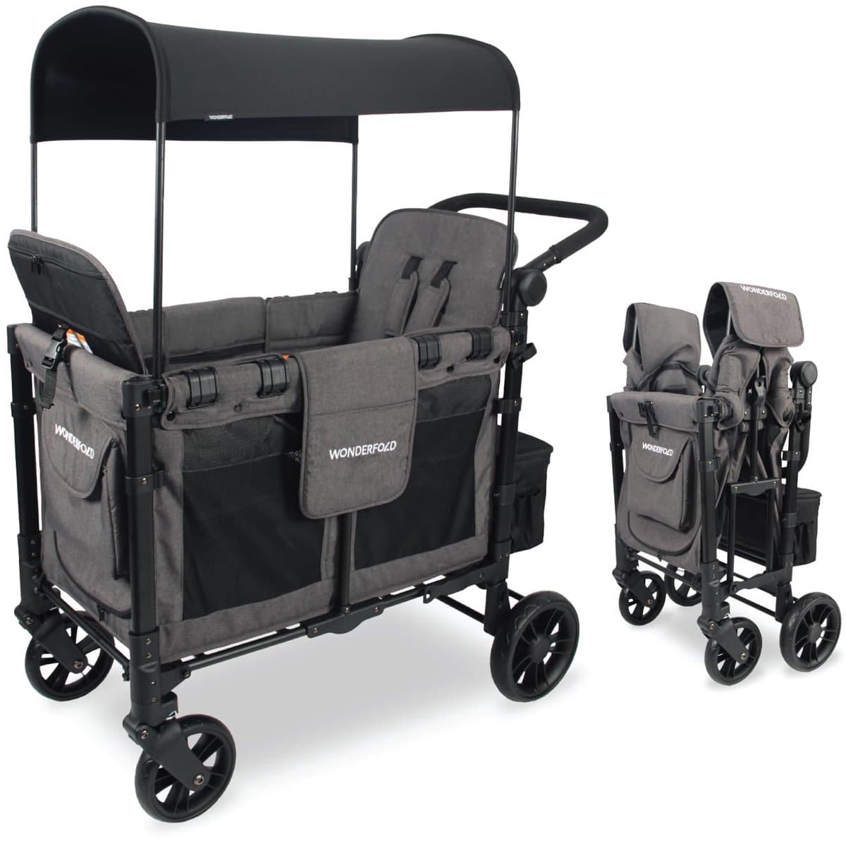 WonderFold W2 Elite Bolderkar - Kinderwagen voor 2 kinderen – Opvouwbaar - Zwart (90kg Draagvermogen)